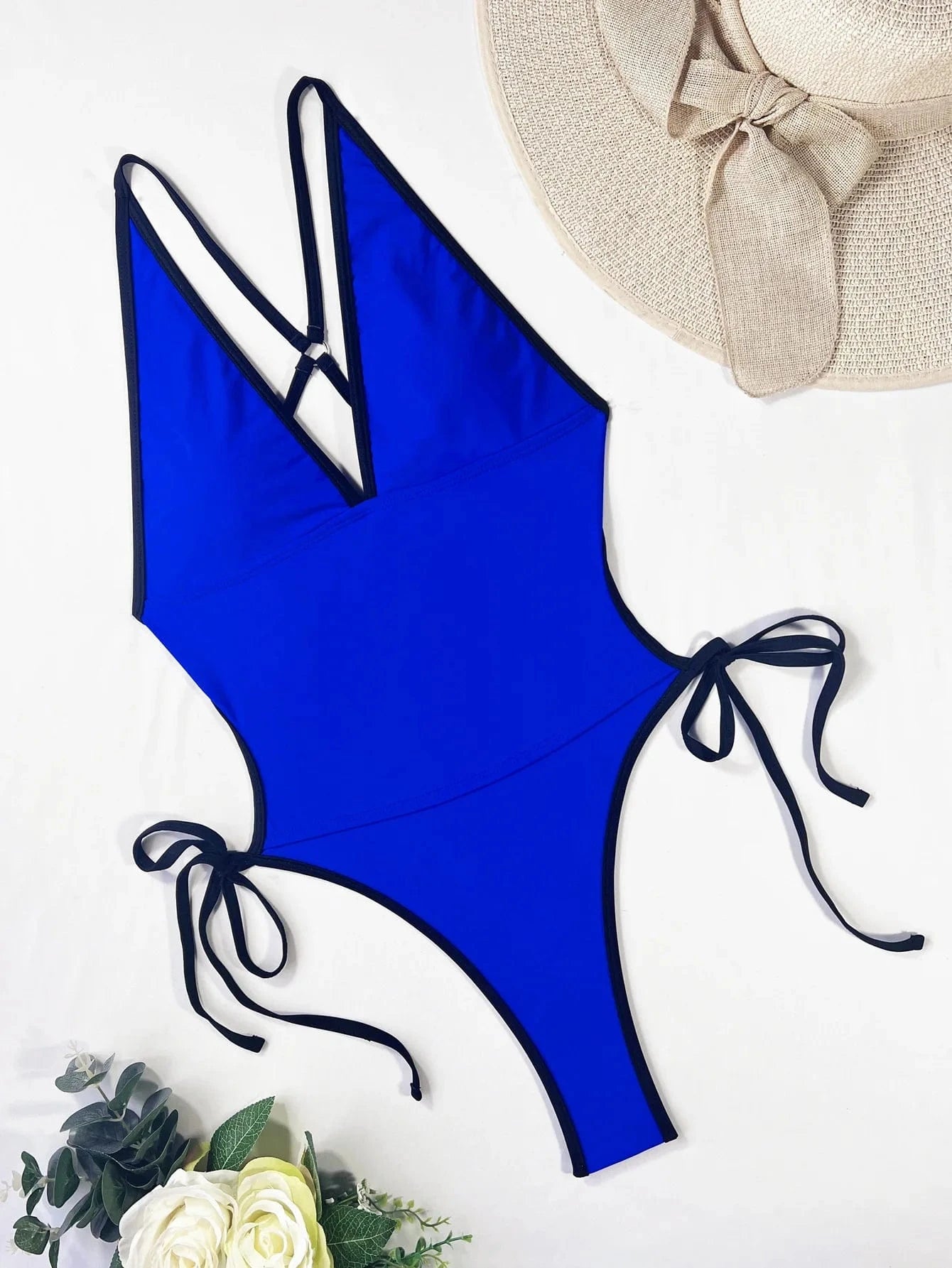 Women One Piece Swimsuit 2024 Matching Backless Monokini Side Bandage Swimwear Sexy High Leg Cut Out Bathing Suits