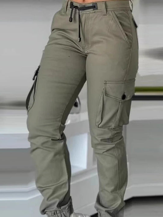Women Patchwork Pockets Pencil Pants Casual Slim High Waist Lady Ankle Length Pants Sexy Button Trousers Streetwear Dropshipping - SN Wigs & More