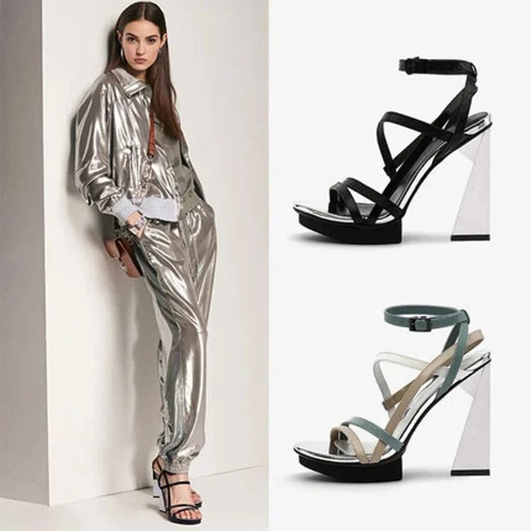 Women Platform Shoes Simple Color Patchwork Open-toe Mujer Shoes Round-toe Ankle Strap High Heel Sandals Ladies Dating Sandalias