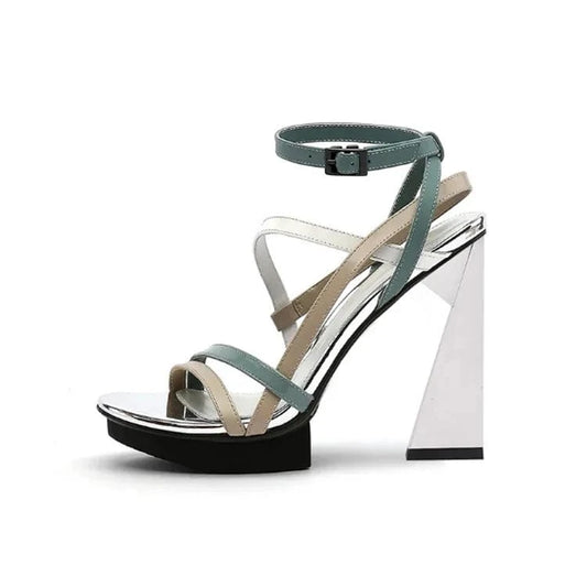 Women Platform Shoes Simple Color Patchwork Open-toe Mujer Shoes Round-toe Ankle Strap High Heel Sandals Ladies Dating Sandalias
