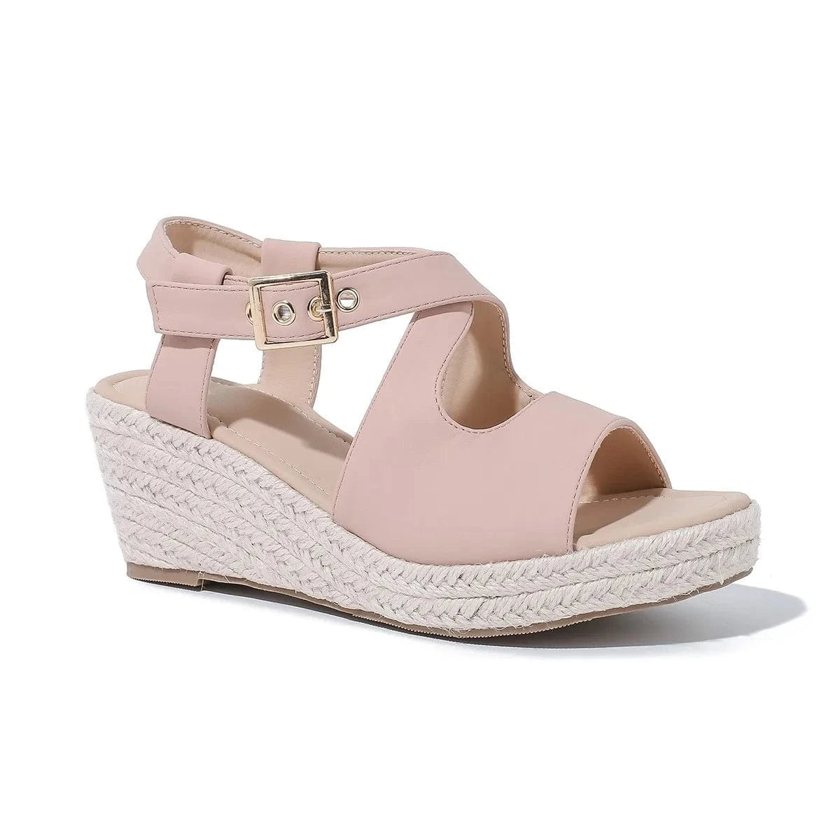 Women Platform Shoes Simple Synthetic Leather Hemp Rope Mujer Shoes Cross Strap Lace Up Wedge Heel Sandals Ladies Office Sandals