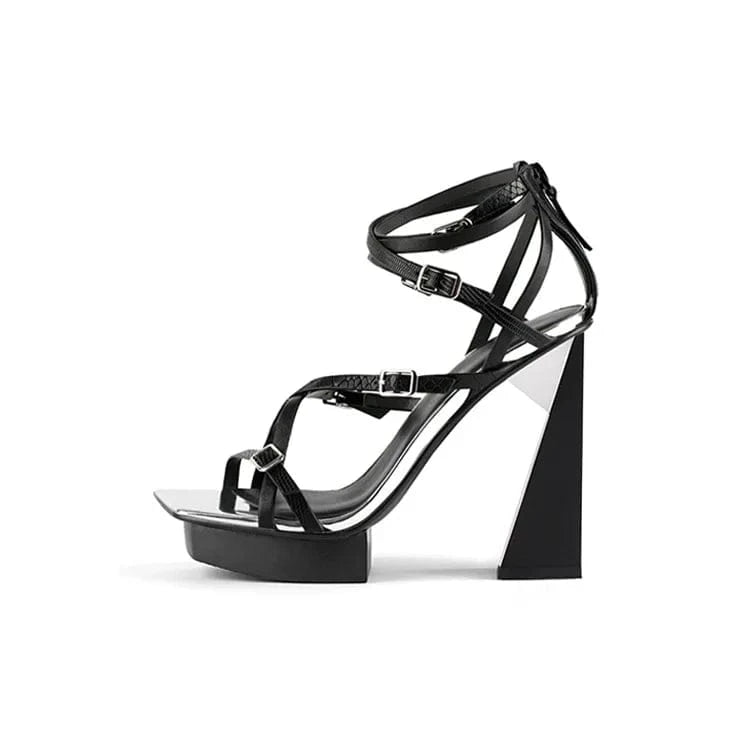 Women Platform Shoes Versatile Square-toe Open-toe Mujer Shoes Ankle Strap Zippers High Heel Sandals For Ladies Dating Sandalias