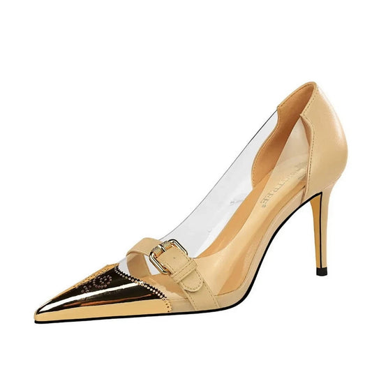Women Pumps Heels Transparent PVC Heels Ladies Metal Belt Buckle Pumps Shoes Sexy Stiletto High Heel Wedding Shoes