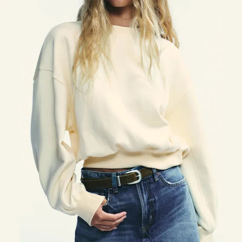 Women Round Neck Short Hoodie Pants Set Solid Color Casual Cozy Sportswear Set Top Trousers Two - piece Set Autumn New Streetwear - SN Wigs & More