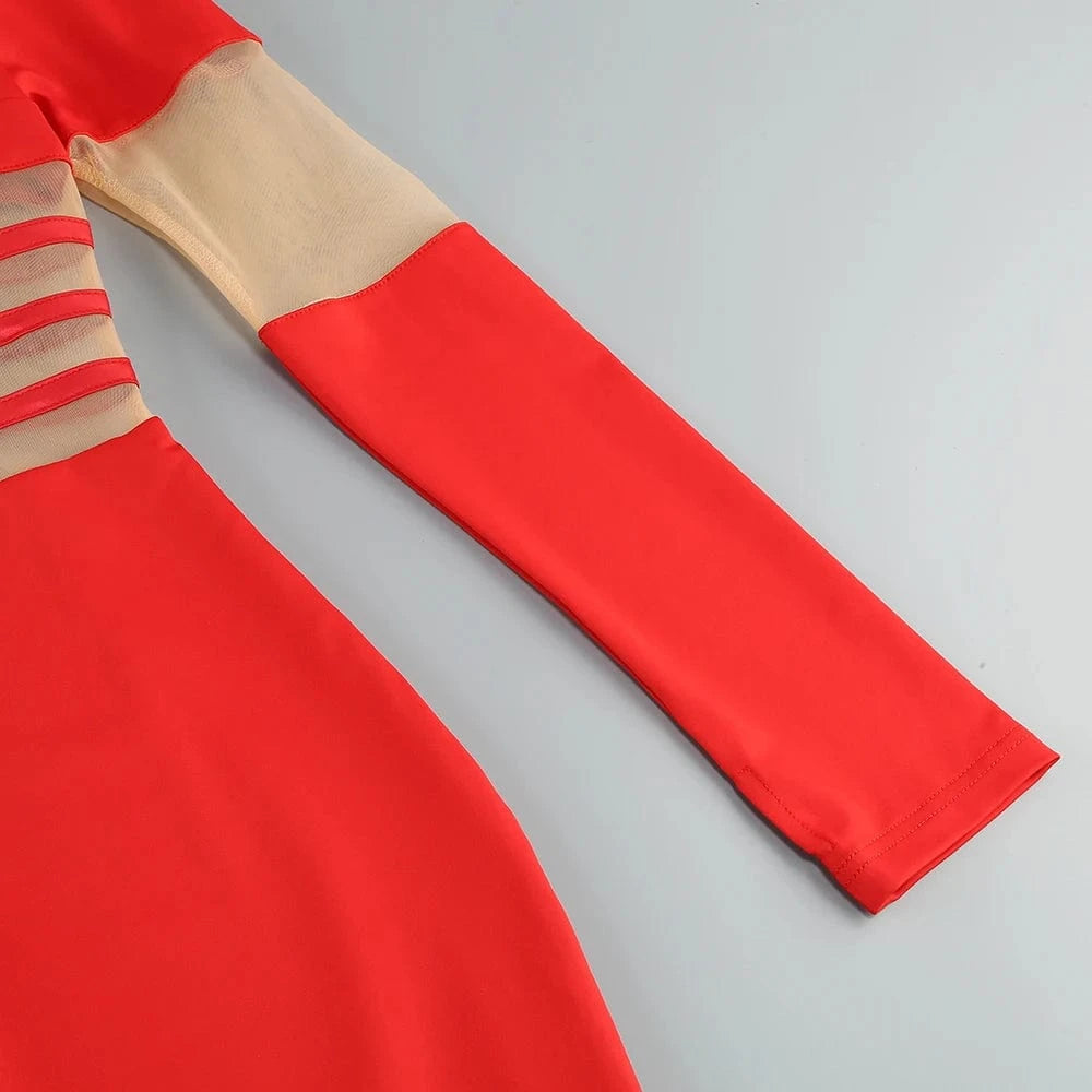 Women's 2025 Sexy Long Sleeve Mesh Ankle-Length Dress Celebrity Sheer Elegant Cut Out Details for Party Evening Club Vestido