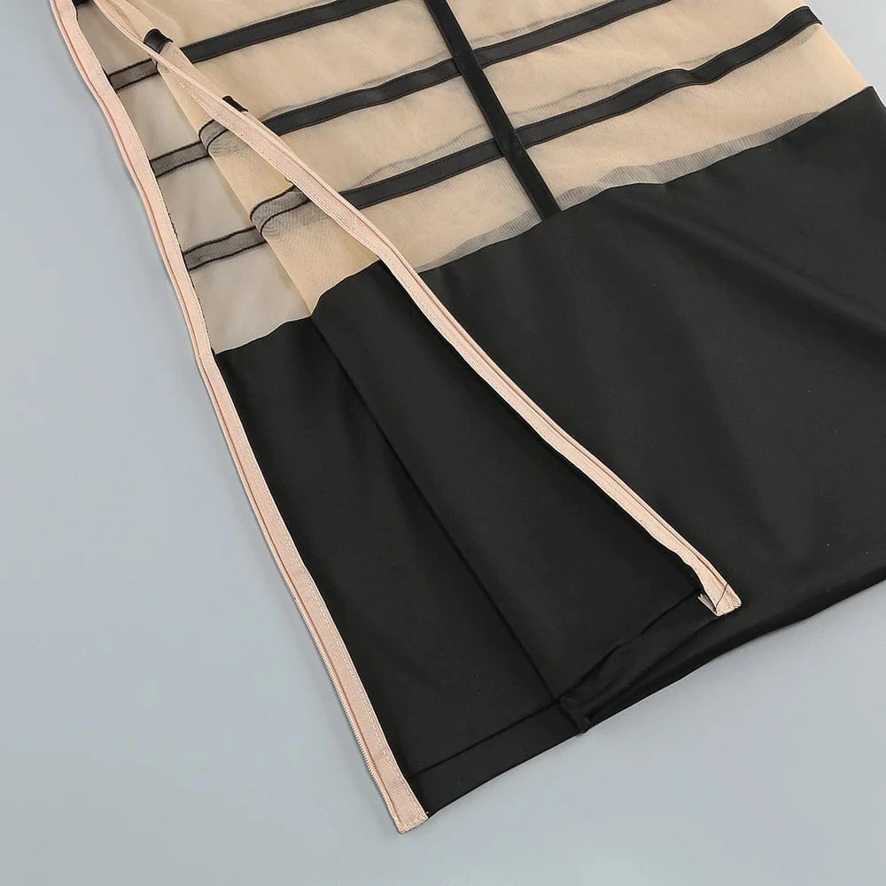 Women's 2025 Sexy Long Sleeve Mesh Ankle-Length Dress Celebrity Sheer Elegant Cut Out Details for Party Evening Club Vestido