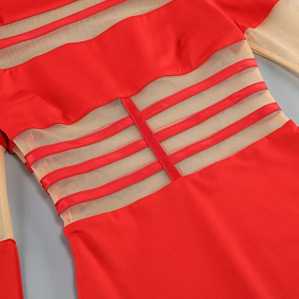 Women's 2025 Sexy Long Sleeve Mesh Ankle-Length Dress Celebrity Sheer Elegant Cut Out Details for Party Evening Club Vestido