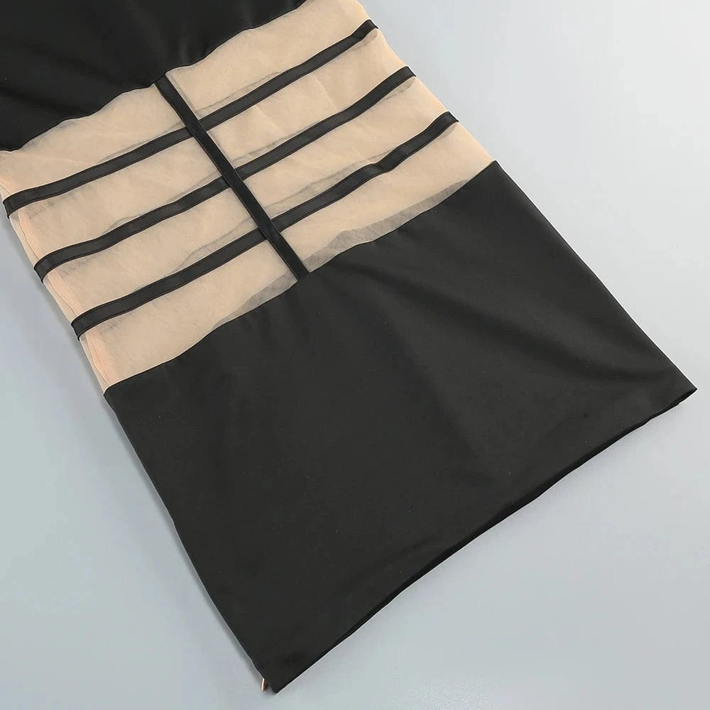 Women's 2025 Sexy Long Sleeve Mesh Ankle-Length Dress Celebrity Sheer Elegant Cut Out Details for Party Evening Club Vestido