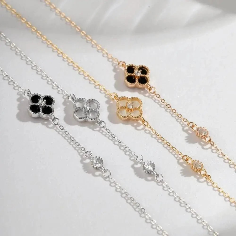 Women's Adjustable 925 Sterling Silver Four Leaf Clover Bracelet - Fine Jewelry, Best Friend Gift