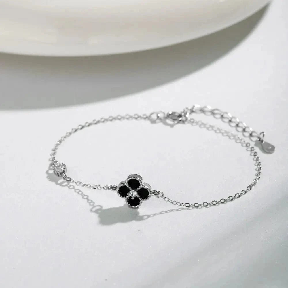 Women's Adjustable 925 Sterling Silver Four Leaf Clover Bracelet - Fine Jewelry, Best Friend Gift