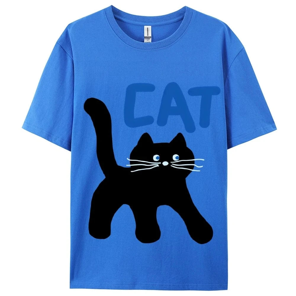 Women's Basic Crew Neck Tee Trendy Y2K Women's Short Sleeve Cartoon Cat Print Cute Aesthetic Cotton Casual T-Shirt