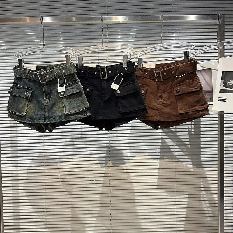 Women's Black Denim Cargo Shorts Fashion High Waist Ladies Streetwear Baggy Cowboy Shorts Jeans 2000s Y2k Harajuku 2000s Clothes