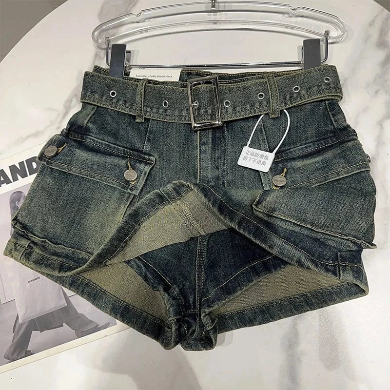 Women's Black Denim Cargo Shorts Fashion High Waist Ladies Streetwear Baggy Cowboy Shorts Jeans 2000s Y2k Harajuku 2000s Clothes