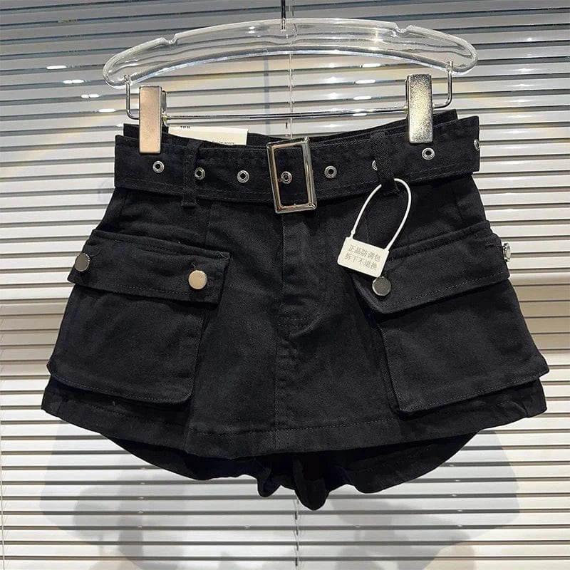 Women's Black Denim Cargo Shorts Fashion High Waist Ladies Streetwear Baggy Cowboy Shorts Jeans 2000s Y2k Harajuku 2000s Clothes