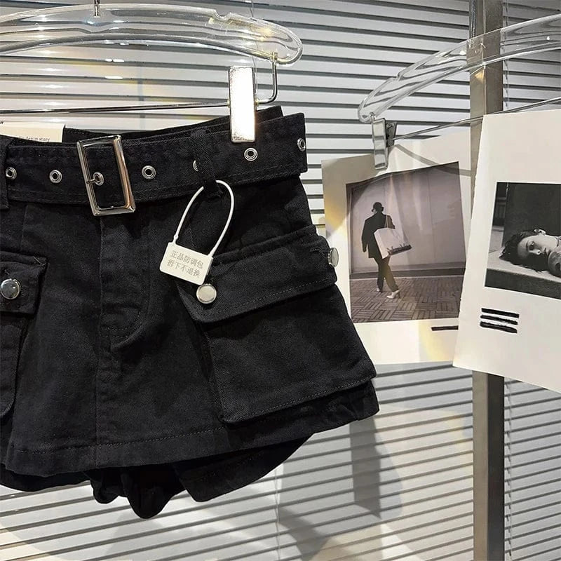 Women's Black Denim Cargo Shorts Fashion High Waist Ladies Streetwear Baggy Cowboy Shorts Jeans 2000s Y2k Harajuku 2000s Clothes