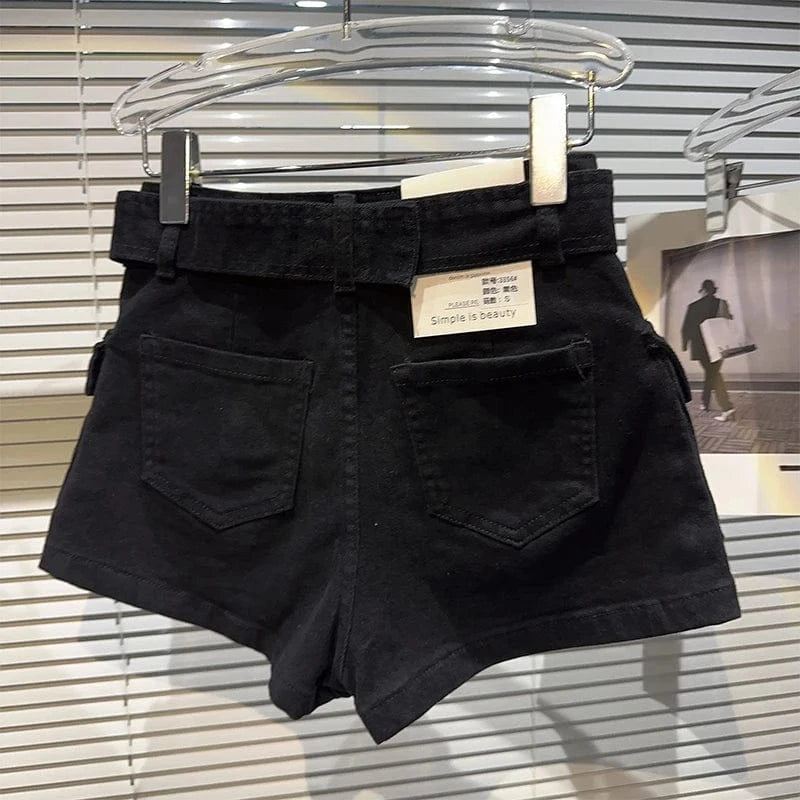 Women's Black Denim Cargo Shorts Fashion High Waist Ladies Streetwear Baggy Cowboy Shorts Jeans 2000s Y2k Harajuku 2000s Clothes