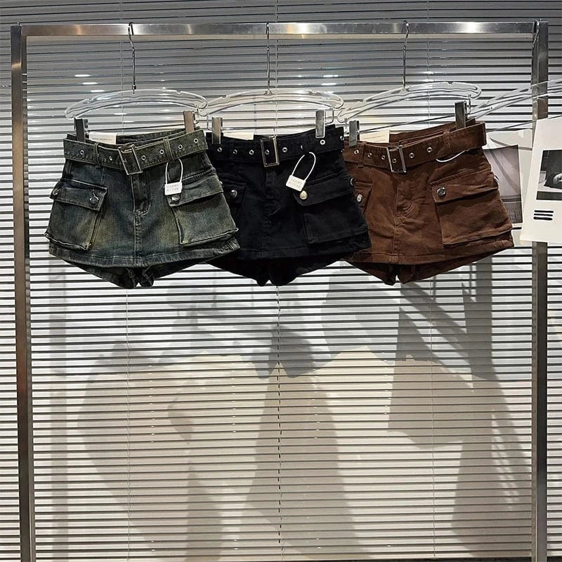 Women's Black Denim Cargo Shorts Fashion High Waist Ladies Streetwear Baggy Cowboy Shorts Jeans 2000s Y2k Harajuku 2000s Clothes