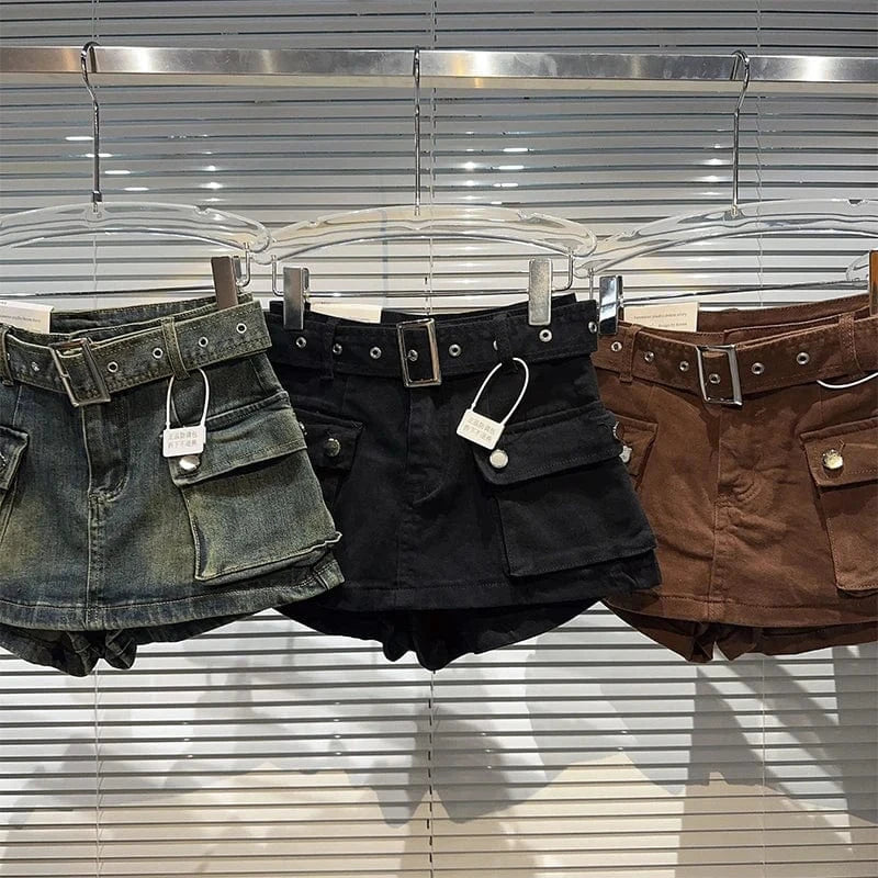 Women's Black Denim Cargo Shorts Fashion High Waist Ladies Streetwear Baggy Cowboy Shorts Jeans 2000s Y2k Harajuku 2000s Clothes