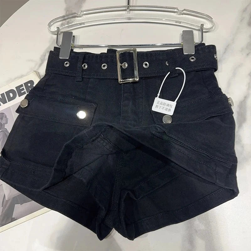 Women's Black Denim Cargo Shorts Fashion High Waist Ladies Streetwear Baggy Cowboy Shorts Jeans 2000s Y2k Harajuku 2000s Clothes