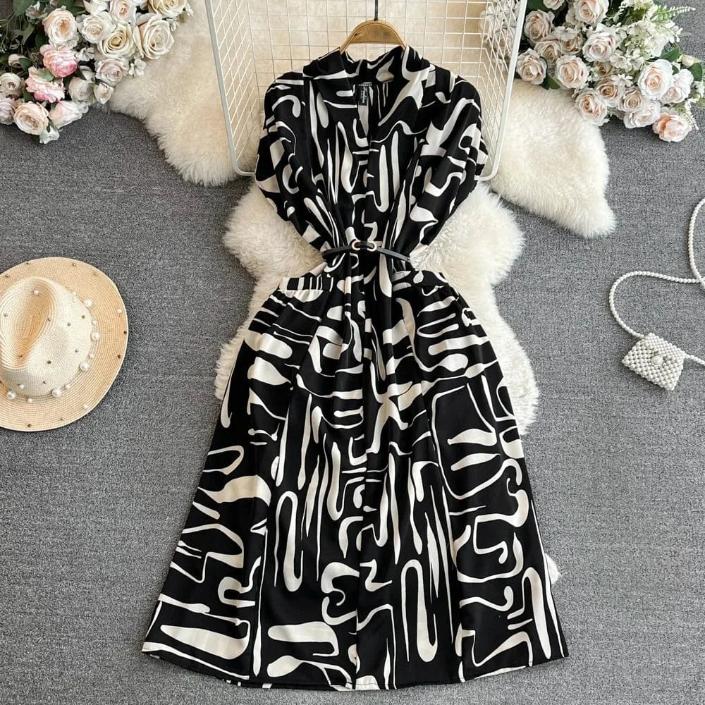 Women's Bohemian Seaside Vacation Beach Short Sleeve V-Neck Long a-Line Printed Casual Dresses