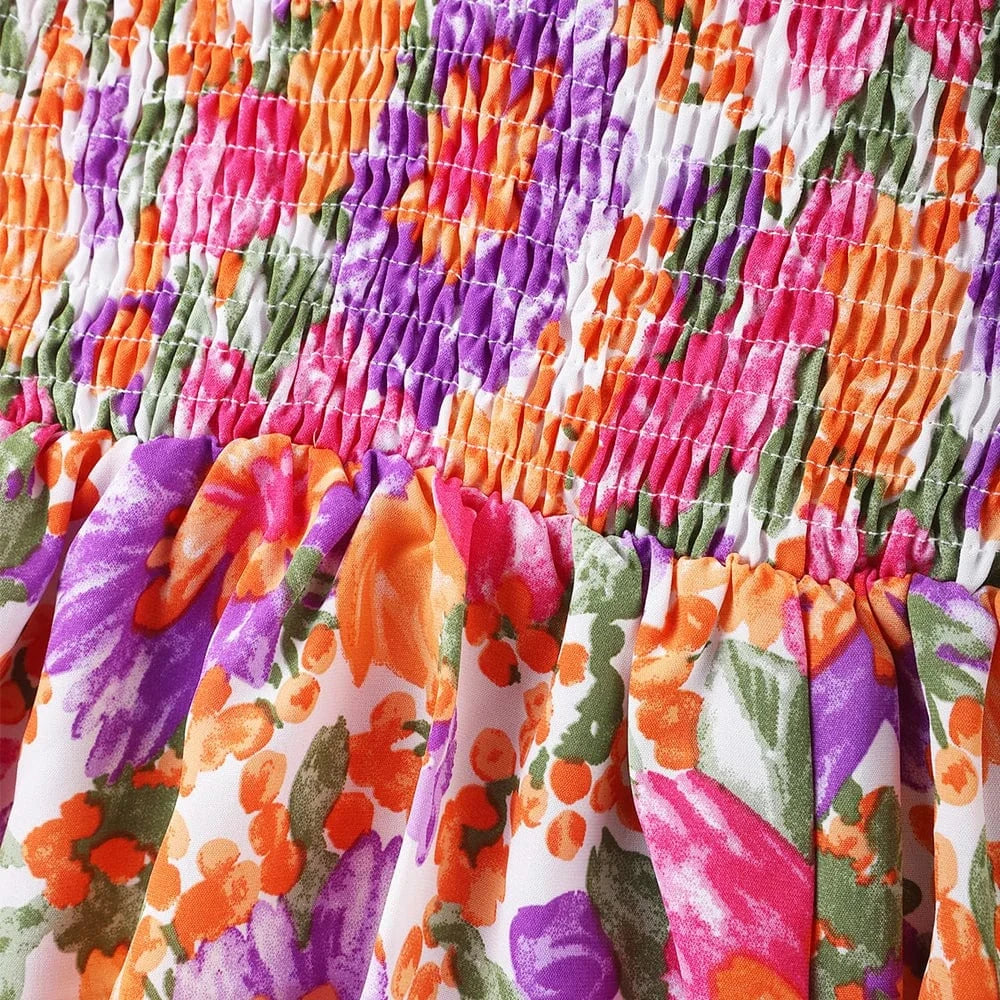 Women's Boho Floral Printed Strappy Skater Mini Dress Summer Ladies Casual Holiday Vacation Picnic Chic Sundress Size S-2XL