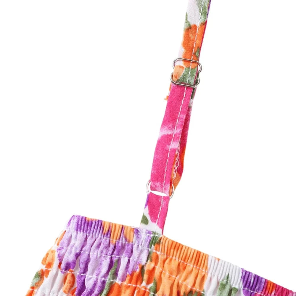 Women's Boho Floral Printed Strappy Skater Mini Dress Summer Ladies Casual Holiday Vacation Picnic Chic Sundress Size S-2XL