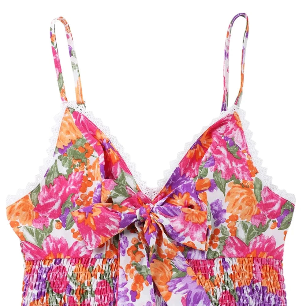 Women's Boho Floral Printed Strappy Skater Mini Dress Summer Ladies Casual Holiday Vacation Picnic Chic Sundress Size S-2XL