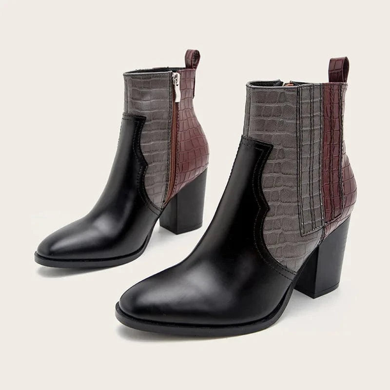 Women's Boots Autumn Winter Short Thick High Heels Short Boots Color Blocked Patchwork Martin Boots