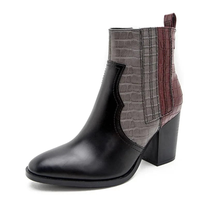 Women's Boots Autumn Winter Short Thick High Heels Short Boots Color Blocked Patchwork Martin Boots