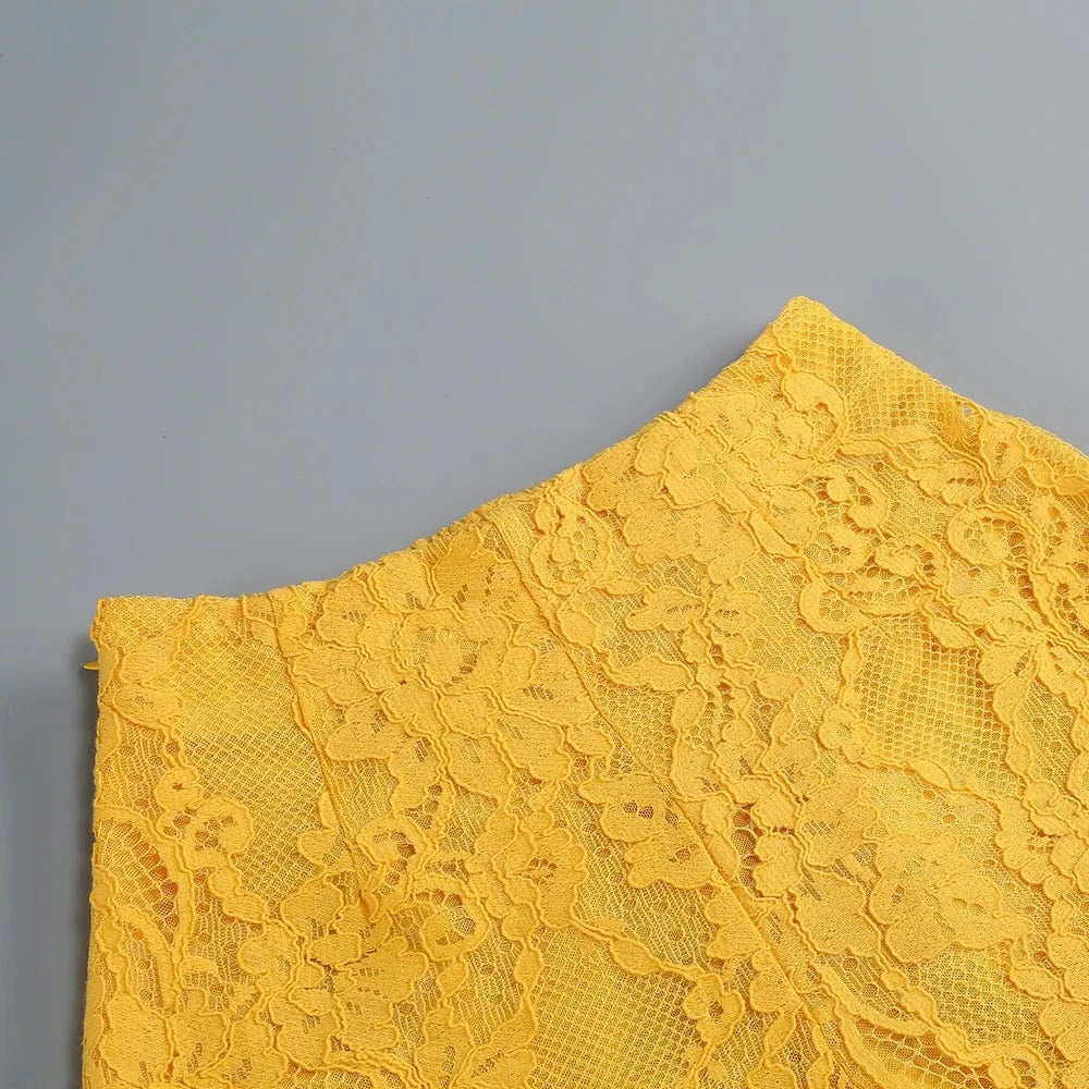 Women's Casual Chic Hollow Out Luxury High-Quality Lace Long Sleeve Suit Jacket High Waist Shorts Three Pieces Set Evening Party