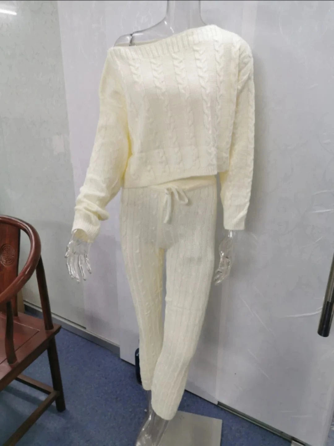 Women's Casual Knit 2 Piece Sets Autumn Winter Outfit Long Sleeve Sweater Pullover Crop Top and Pants Female Sexy Set