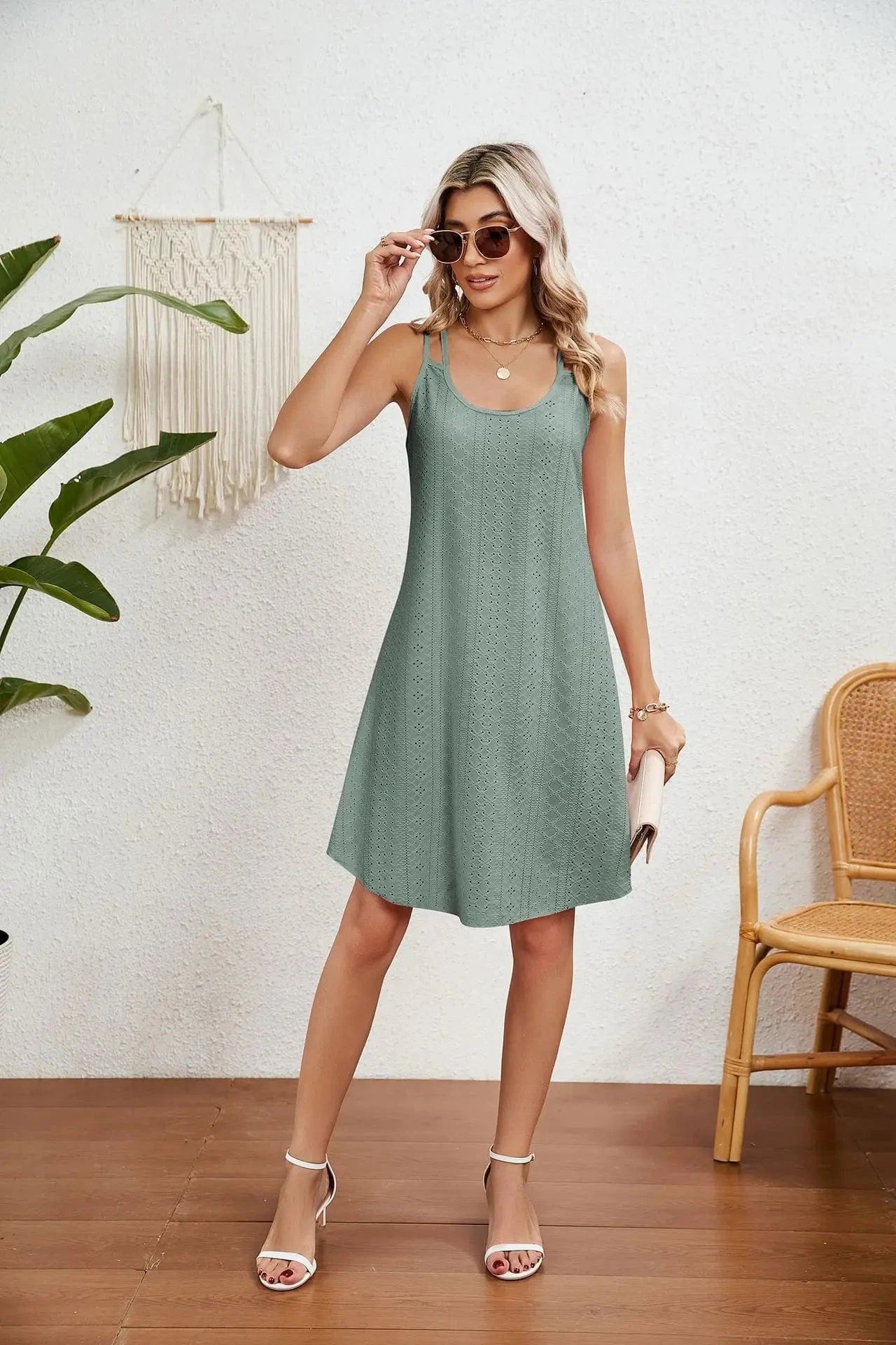Women's Clothes New Summer Solid Color Crew-Neck Halting Loose Sleeveless Dress 2024