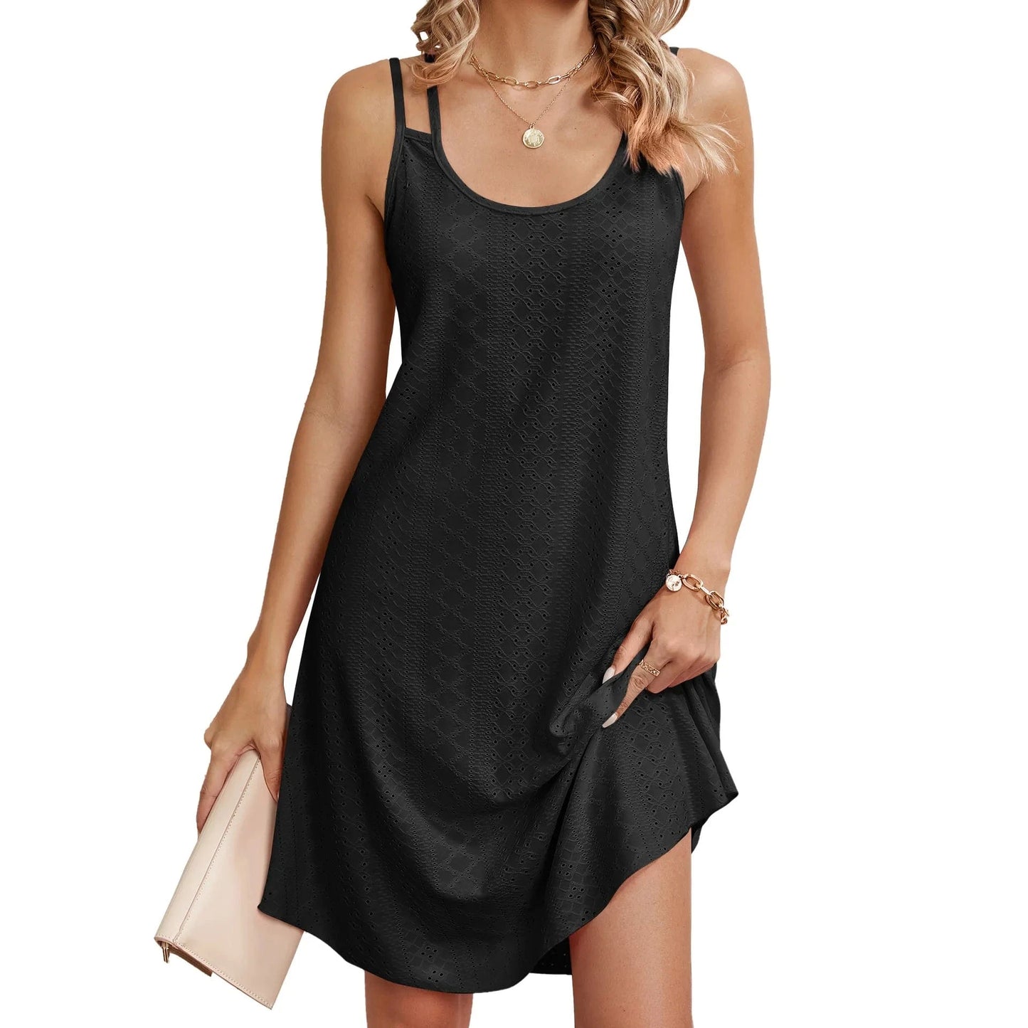 Women's Clothes New Summer Solid Color Crew-Neck Halting Loose Sleeveless Dress 2024