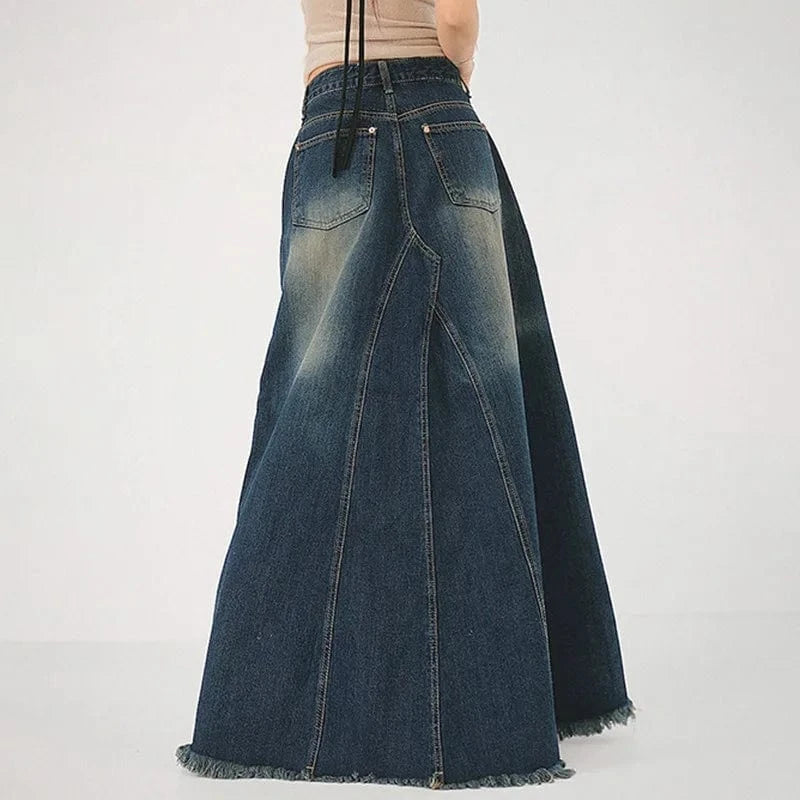 Women's Clothing 2024 New Trend Streetwear Women Denim High Waist Zipper  Washed Vintage a Line Skirt Womens Maxi Denim Skirt