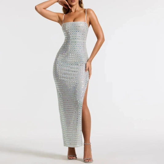 Women's Clothing High-end Strap Backless Rhinestone Beaded Dresses Party Evening Dress