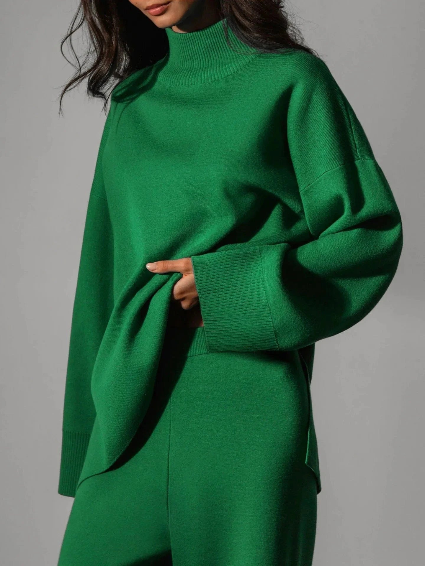 Women's Clothing New Women Half Turtleneck Sweater Set Womens Irregular Hypotenuse Sweater And Knit Wide Leg Pants Two Piece Set