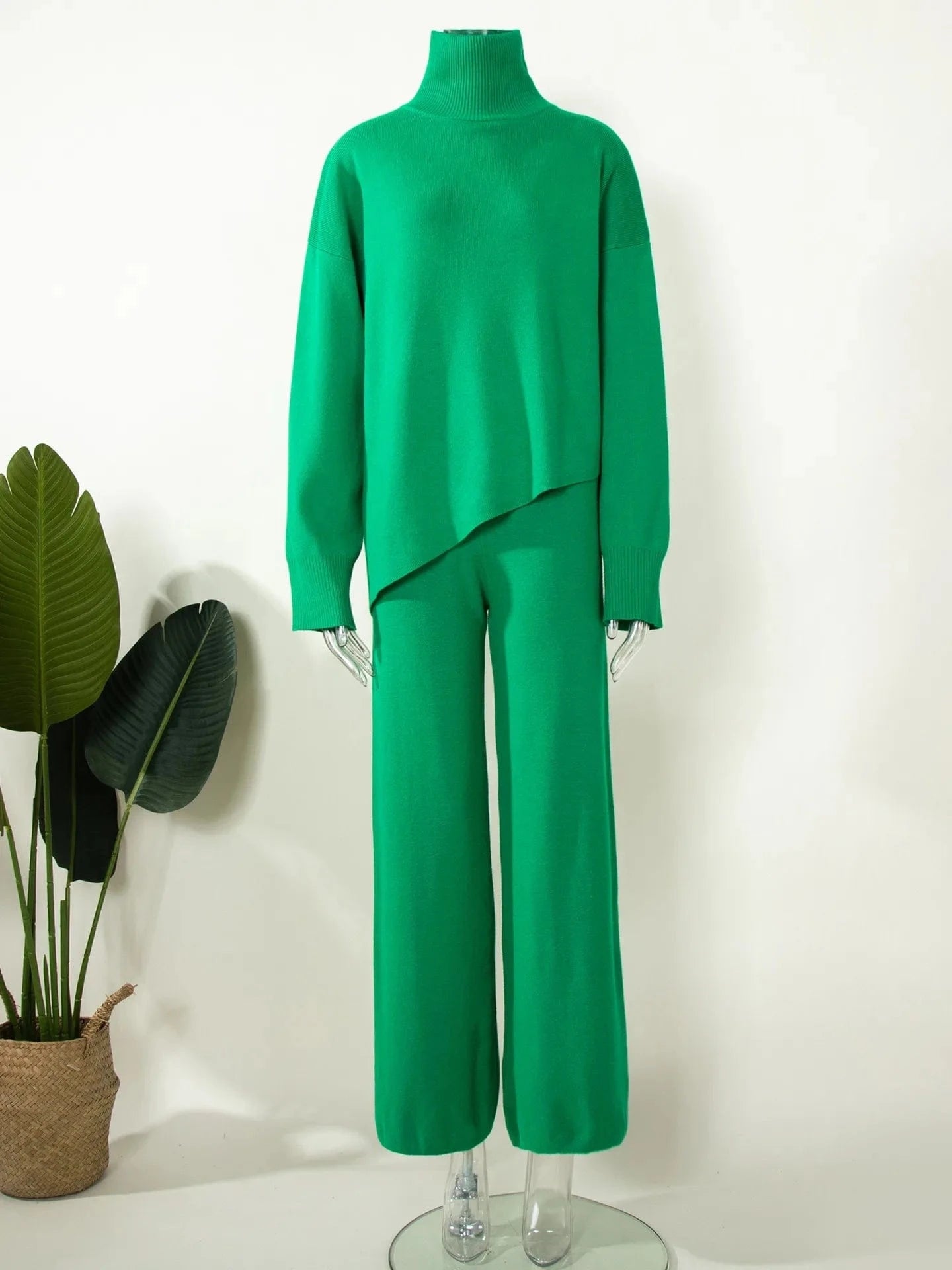 Women's Clothing New Women Half Turtleneck Sweater Set Womens Irregular Hypotenuse Sweater And Knit Wide Leg Pants Two Piece Set