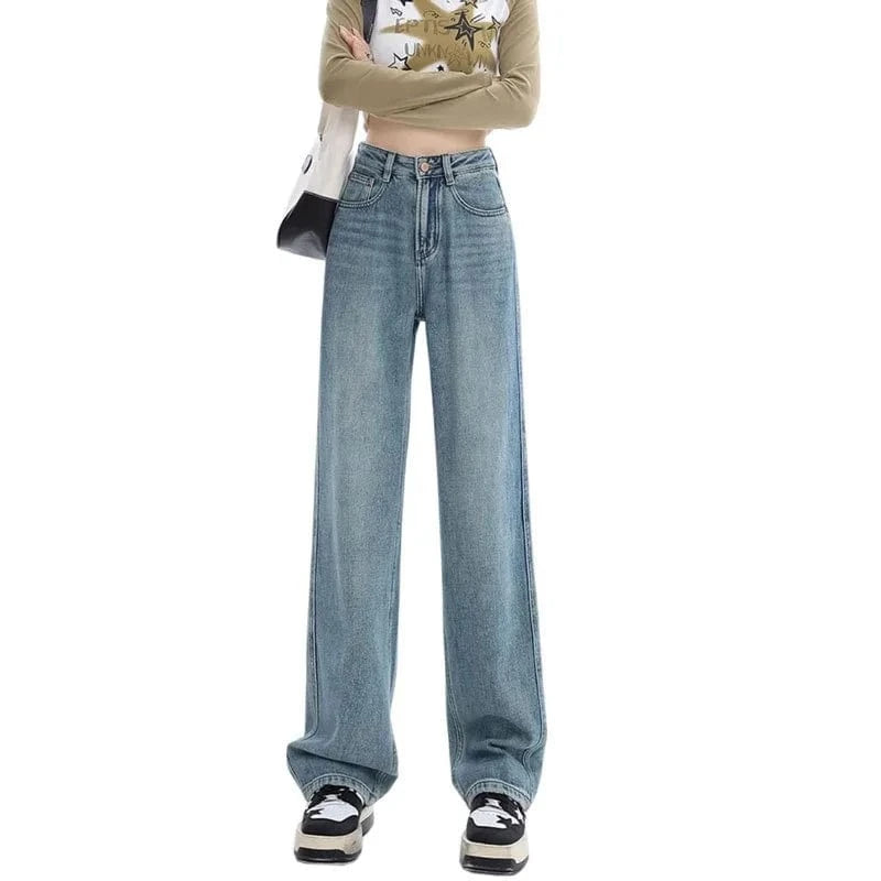 Women's clothing spring straight jeans high waist loose versatile pear shaped narrow version with wide legs and long pants