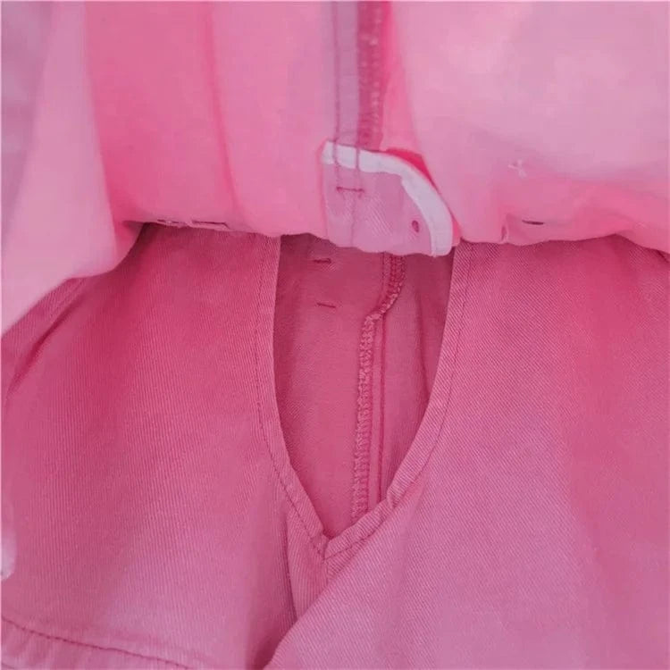 Women's Denim Skirt Pink 3d Mesh Flower A-line High Waist Wide Belt Wrap Hip Mini Skirt 2024