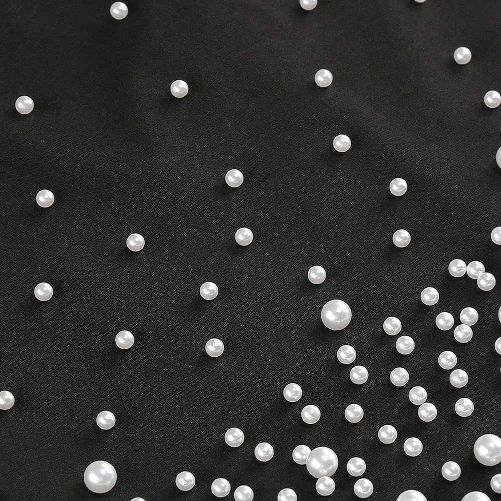 Women's Elegant Black Off Shoulder Ankle-Length Dress Pearl Beading Luxurious Evening Party Dress Glamorous Fashion Choice