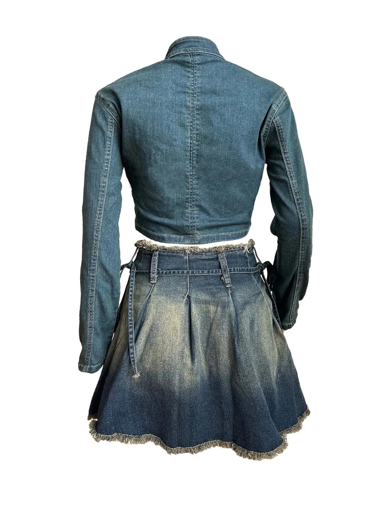 Women's Embroidered Denim Jacket and Ruffle Denim Skirt Set Stretchy and Comfortable Streetwear Fashion for Women