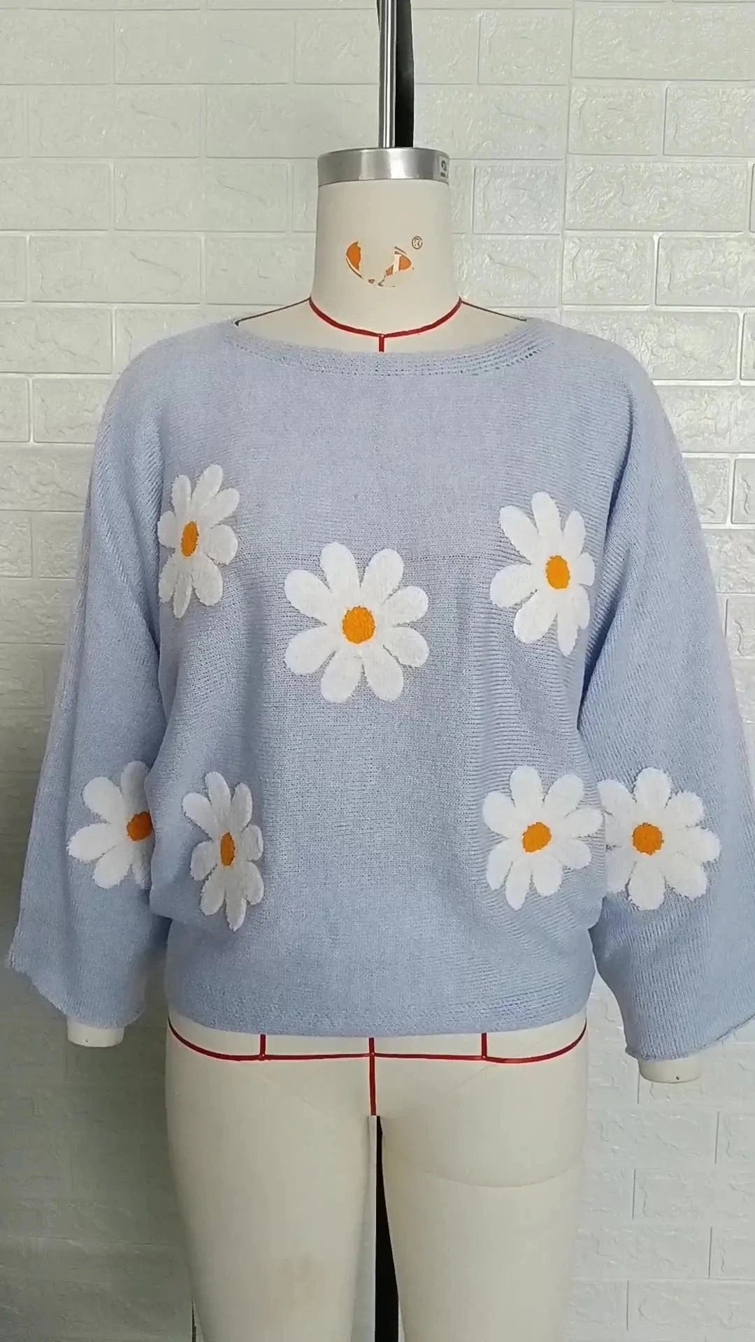 Women'S Fashion Casual Loose  Sleeve Knitwear Top Sweater Clothes Women Sweet flower loose knit top 2024 New Jersey Mujer