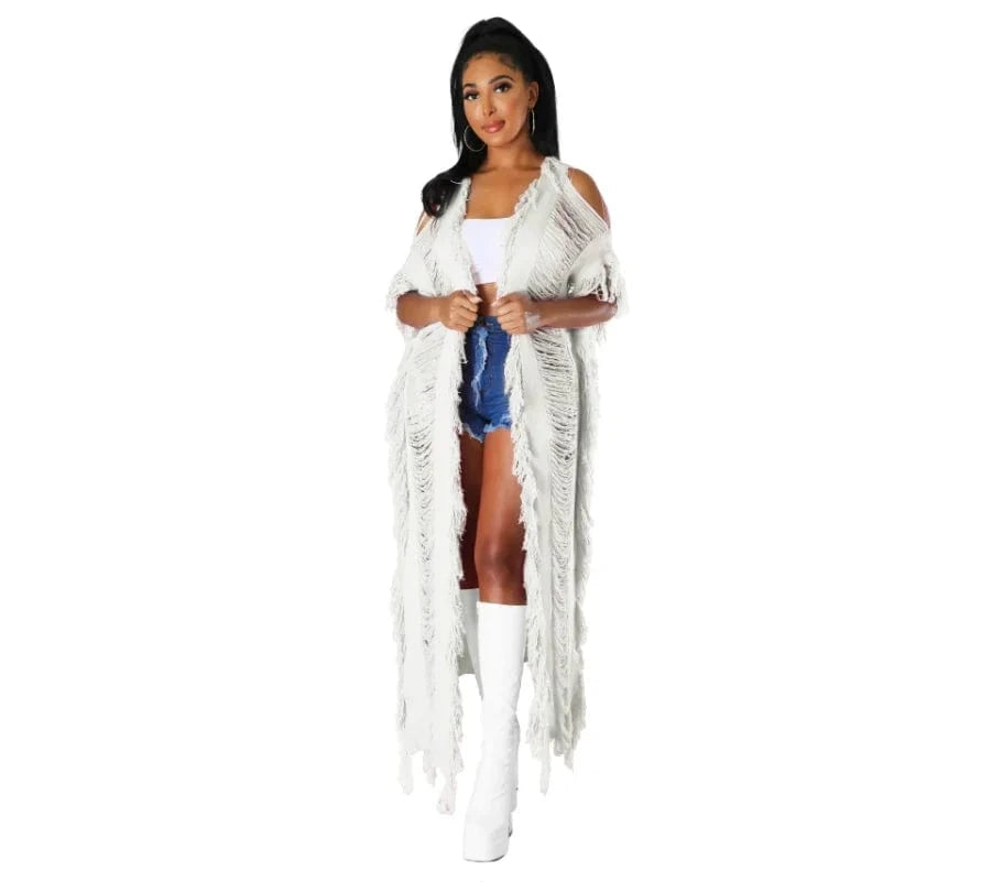 Women's Fashion Street Shoot Solid Hollow Cardigan Fringe Autumn Winter knitted Clothing