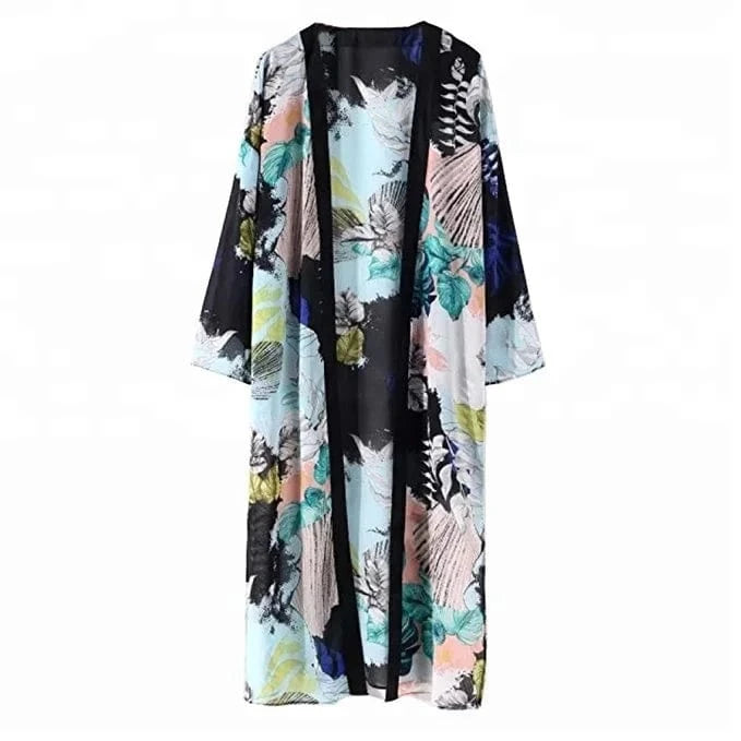 Women's Floral Chiffon Kimono Cardigan Blouse Beach Cover up Kimono