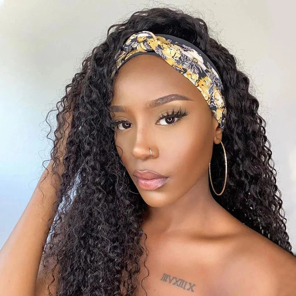 Women's Headband Wig Human Hair Water Wave Natural Hair Brazilian Wigs For Black Women Remy Full Machine Made Fast Delivery