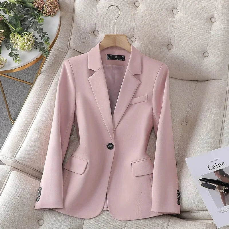 Women's High Quality Casual Solid Blazer Hot Sale Single Button Closure Coats with Pocket Office Lady Fashion Jacket