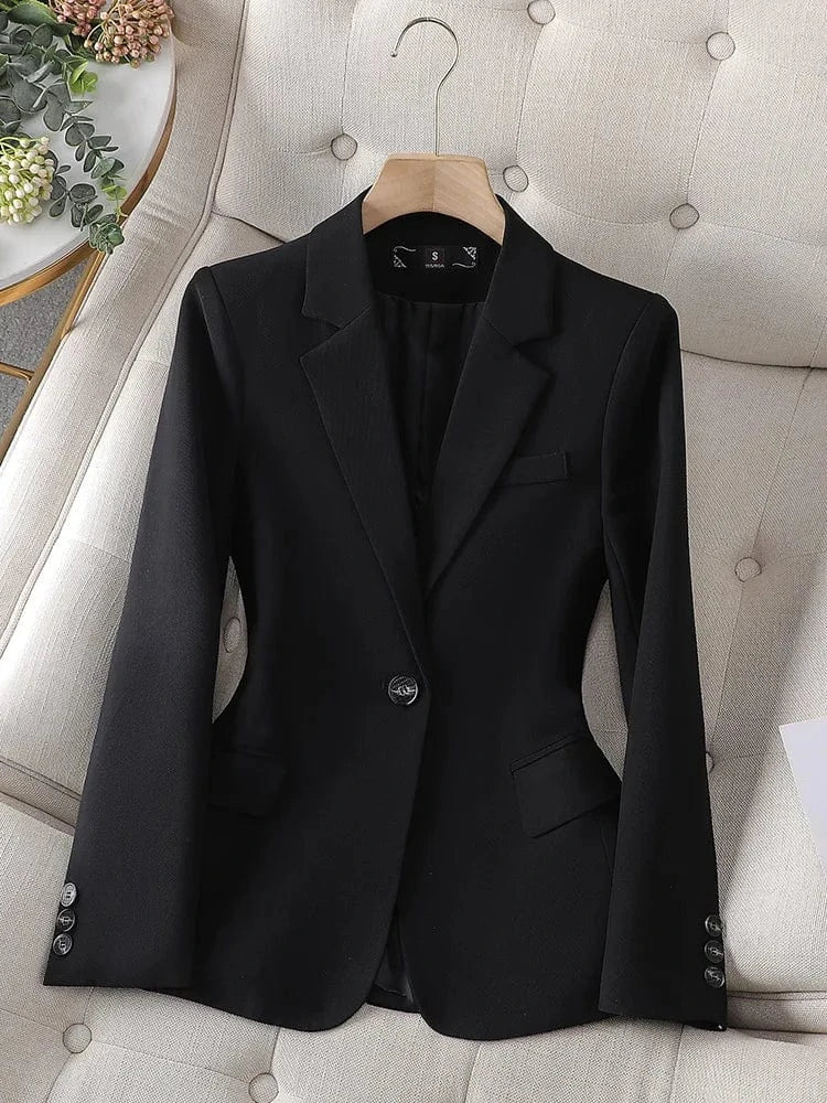 Women's High Quality Casual Solid Blazer Hot Sale Single Button Closure Coats with Pocket Office Lady Fashion Jacket