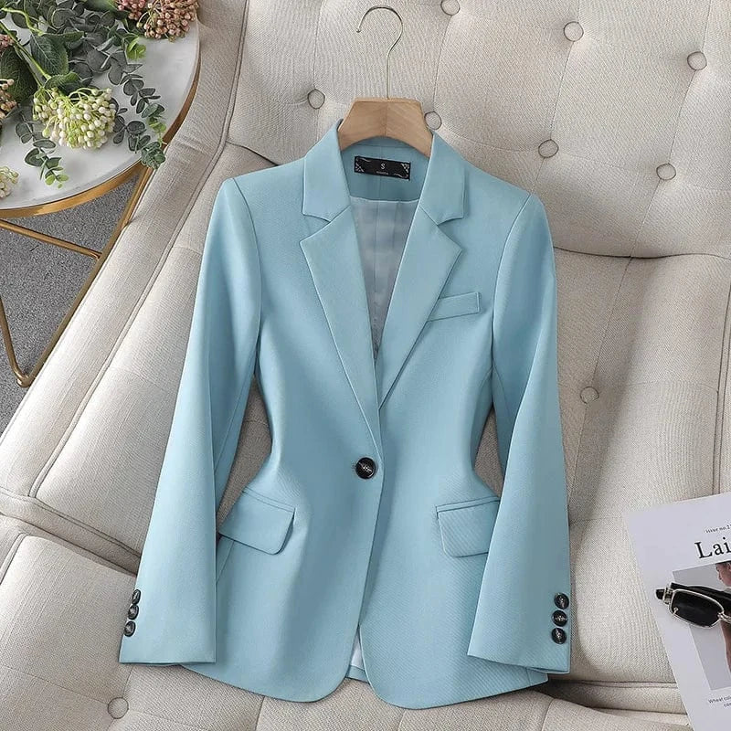 Women's High Quality Casual Solid Blazer Hot Sale Single Button Closure Coats with Pocket Office Lady Fashion Jacket