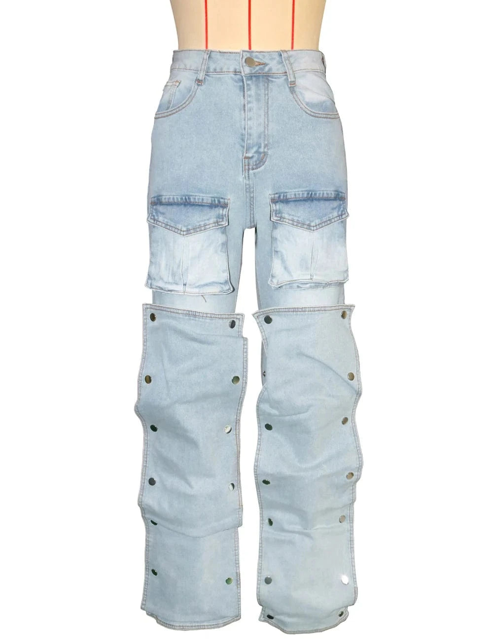 Women's High Waist Fashion Denim Straight Pants Multi-Pockets Button Detail Casual Cargo Jeans Female Streetwear New 2025