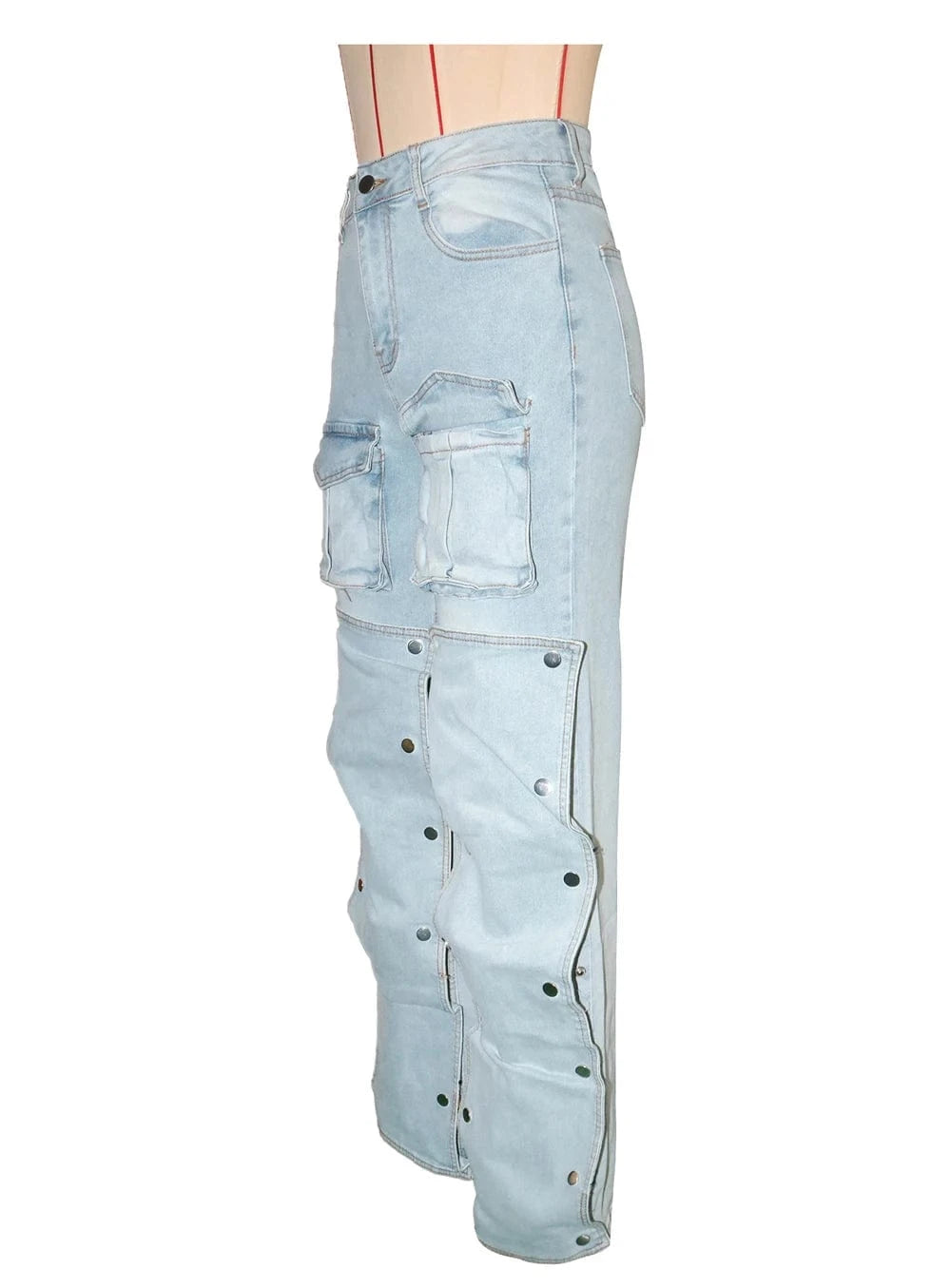 Women's High Waist Fashion Denim Straight Pants Multi-Pockets Button Detail Casual Cargo Jeans Female Streetwear New 2025